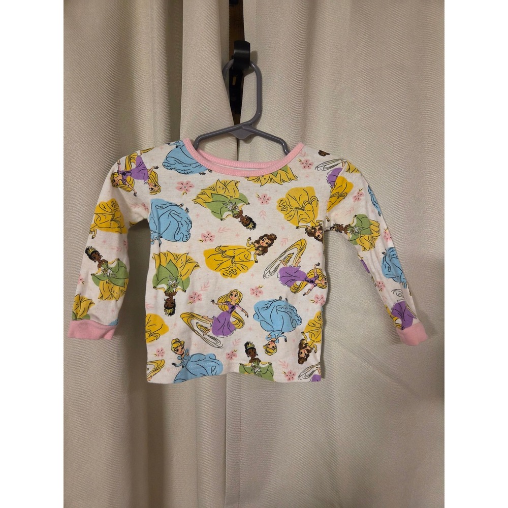 Disney Princess Pajama Set Kids Long Sleeve Belle Cinderella Tiana Cream Pink